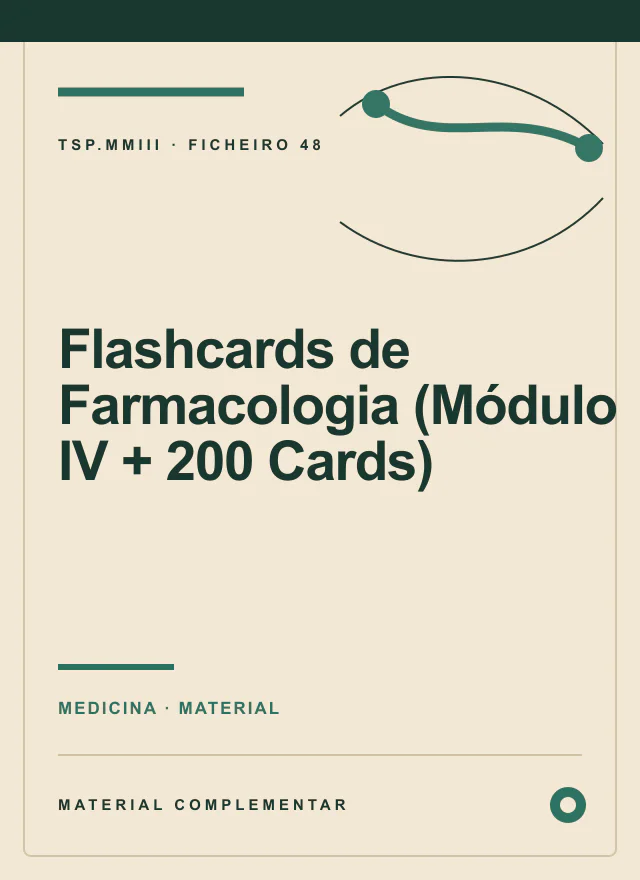 Capa editorial de Flashcards de Farmacologia (Módulo IV + 200 Cards)