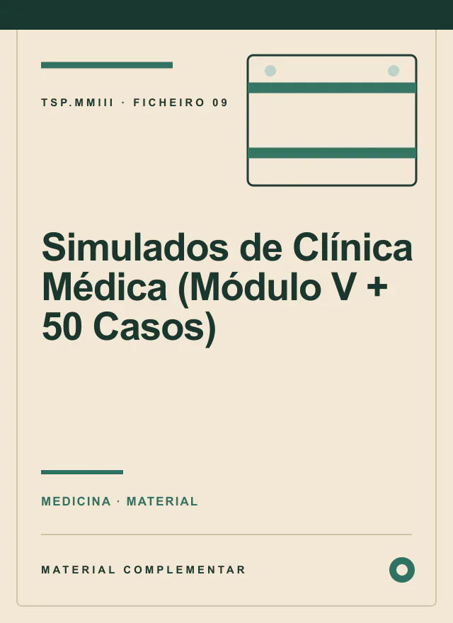 Capa editorial de Simulados de Clínica Médica (Módulo V + 50 Casos)
